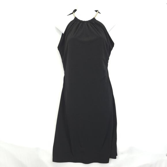 Calvin Klein Dresses & Skirts - Calvin Klein Halter Dress Women 8 / 10 Black Gold Neck Accent Open Back Festive